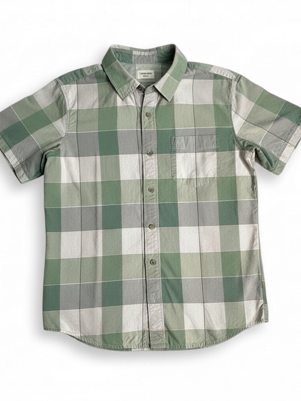 Columbia Green & White Plaid Short Sleeve Button-Up Shirt